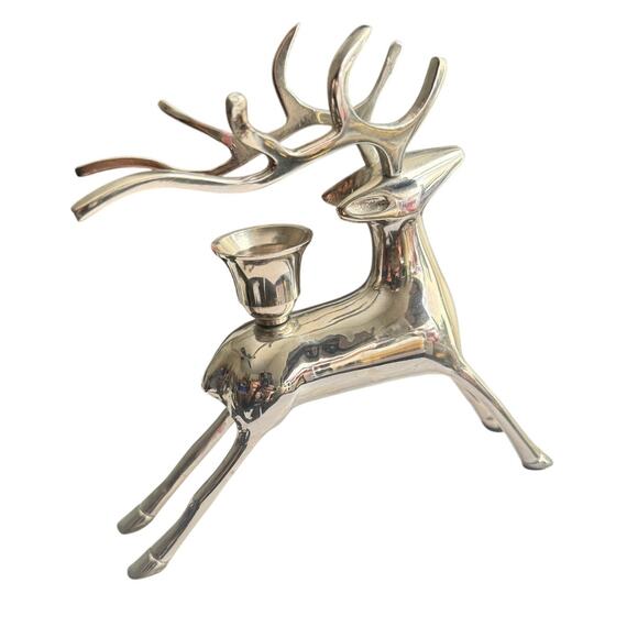 Pottery Barn Silver Plated Reindeer Deer Taper Candle Holder Figurine - Picture 2 of 4